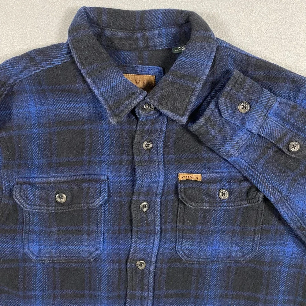 Orvis Flannel Shacket Mens‎ Medium Plaid Heavy Cotton Long Sleeve